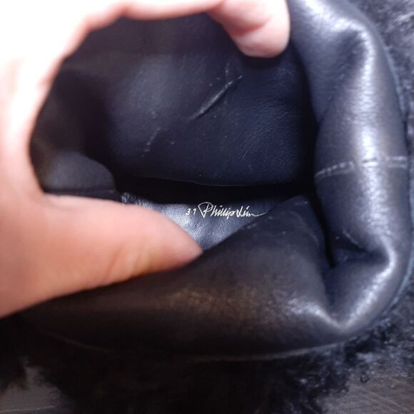 🩵3.1 PHILLIP LIM Mallory Shearling Leather Boots Heeled Platform Winter Lace Up - Picture 13 of 15